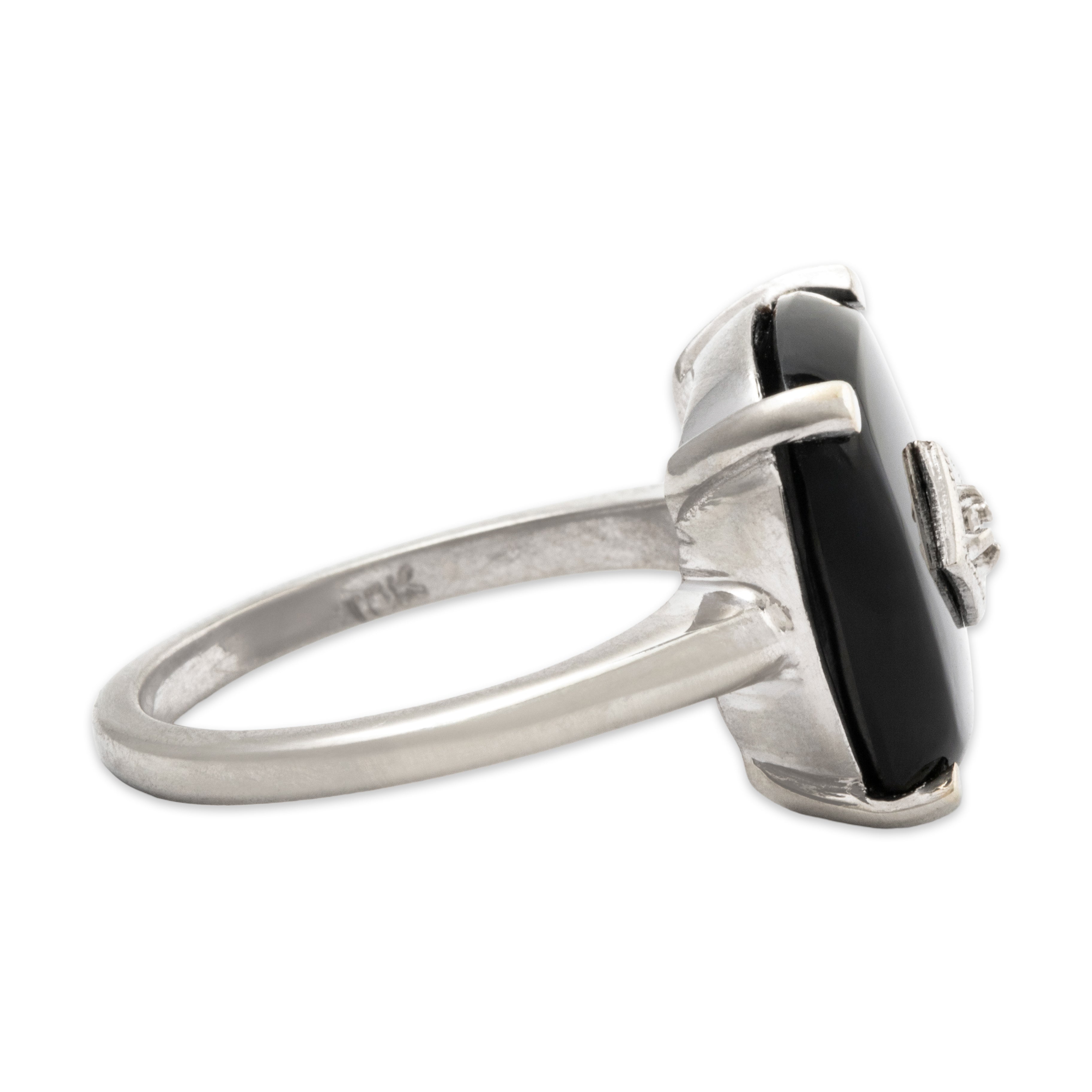 Vintage 10k White Gold 5ct Onyx Diamond Art Deco Style Ring 6.50、mySite、hinf8tx79