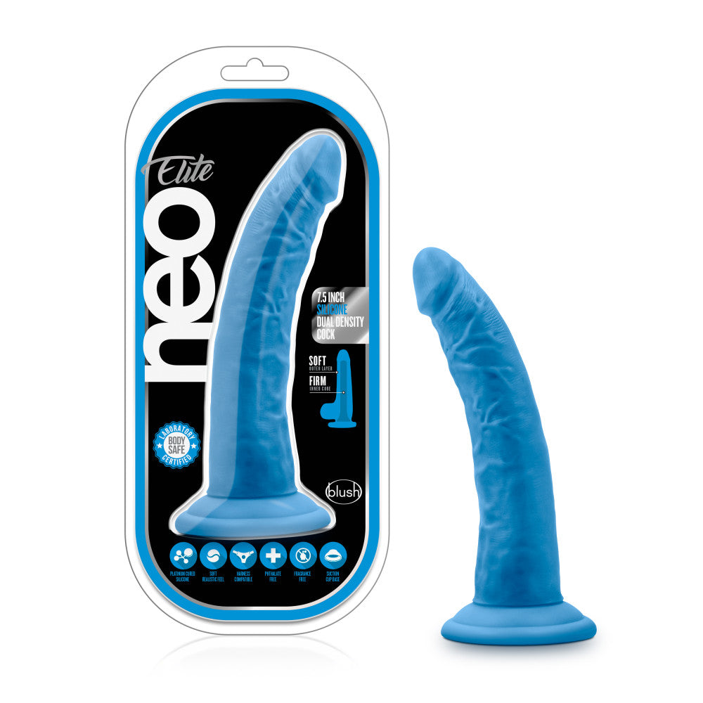 Neo Elite By Blush® | Neon Blue: 7.5-Inch Long Dildo - Made with Purio™ Silicone & SensaFeel® Dual Density Realistic Technology、mySite、bottomscart