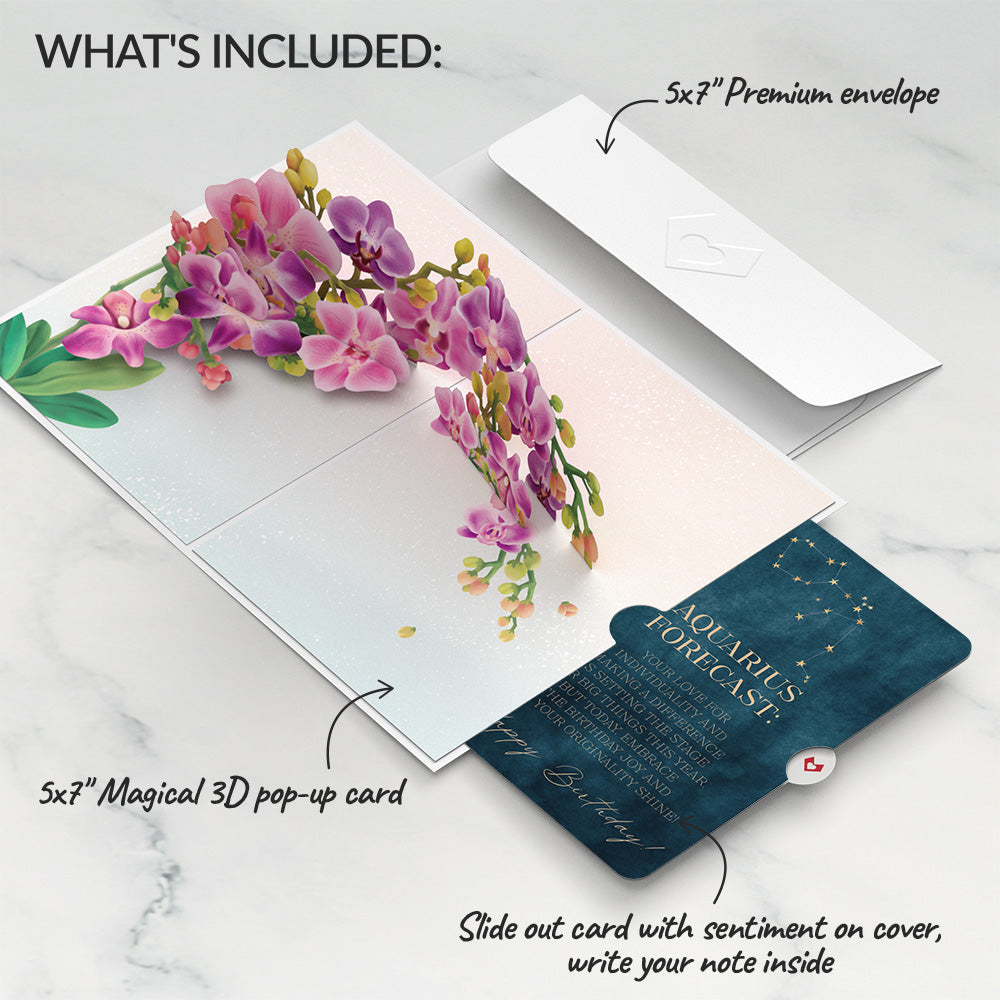 Watercolor Orchid Birthday Pop-Up Card and Aquarius Zodiac Sentiment Set、mySite、solidvoid