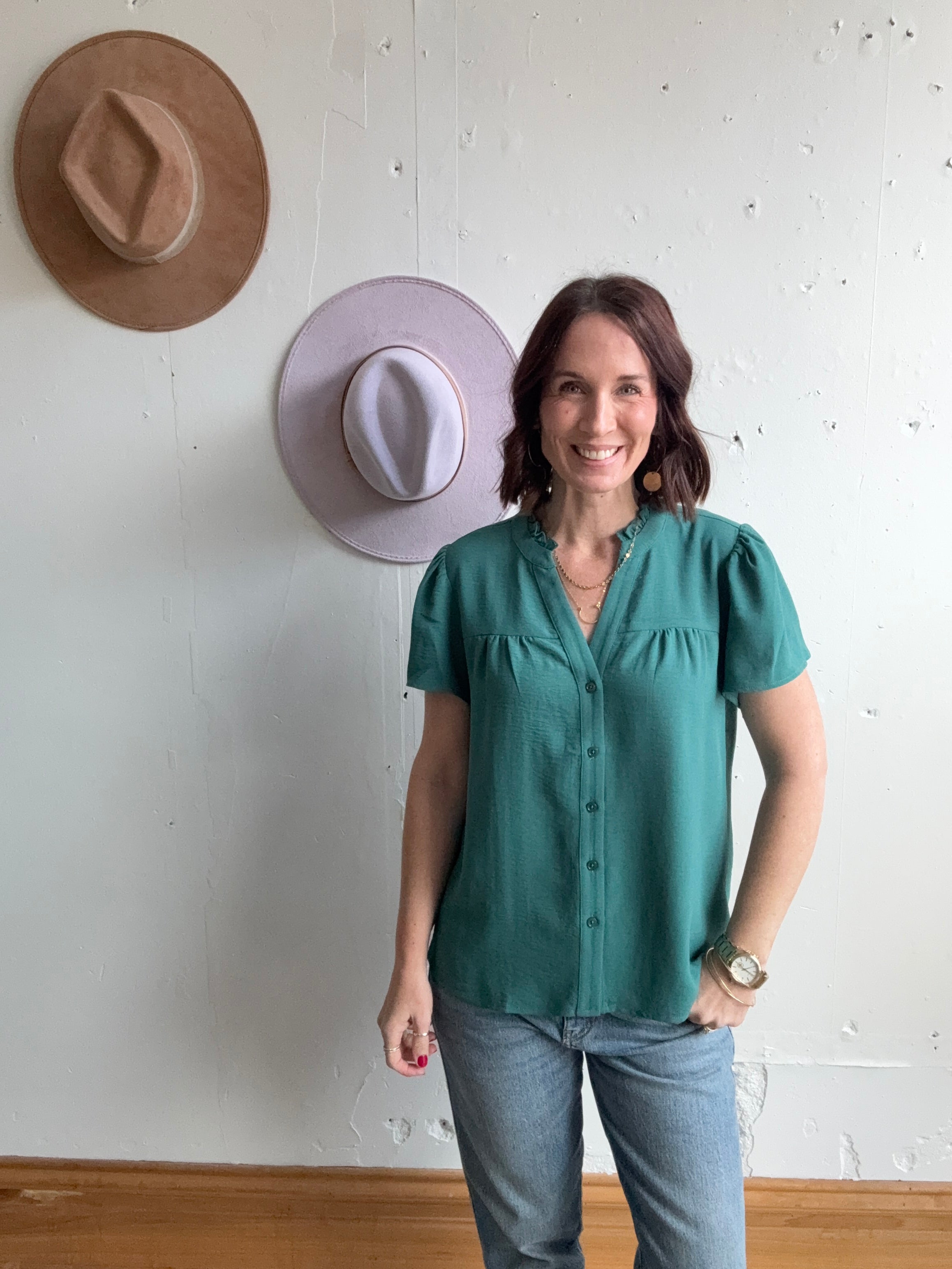 Valorie's Ruffle Button Down、mySite、garagedoors4me