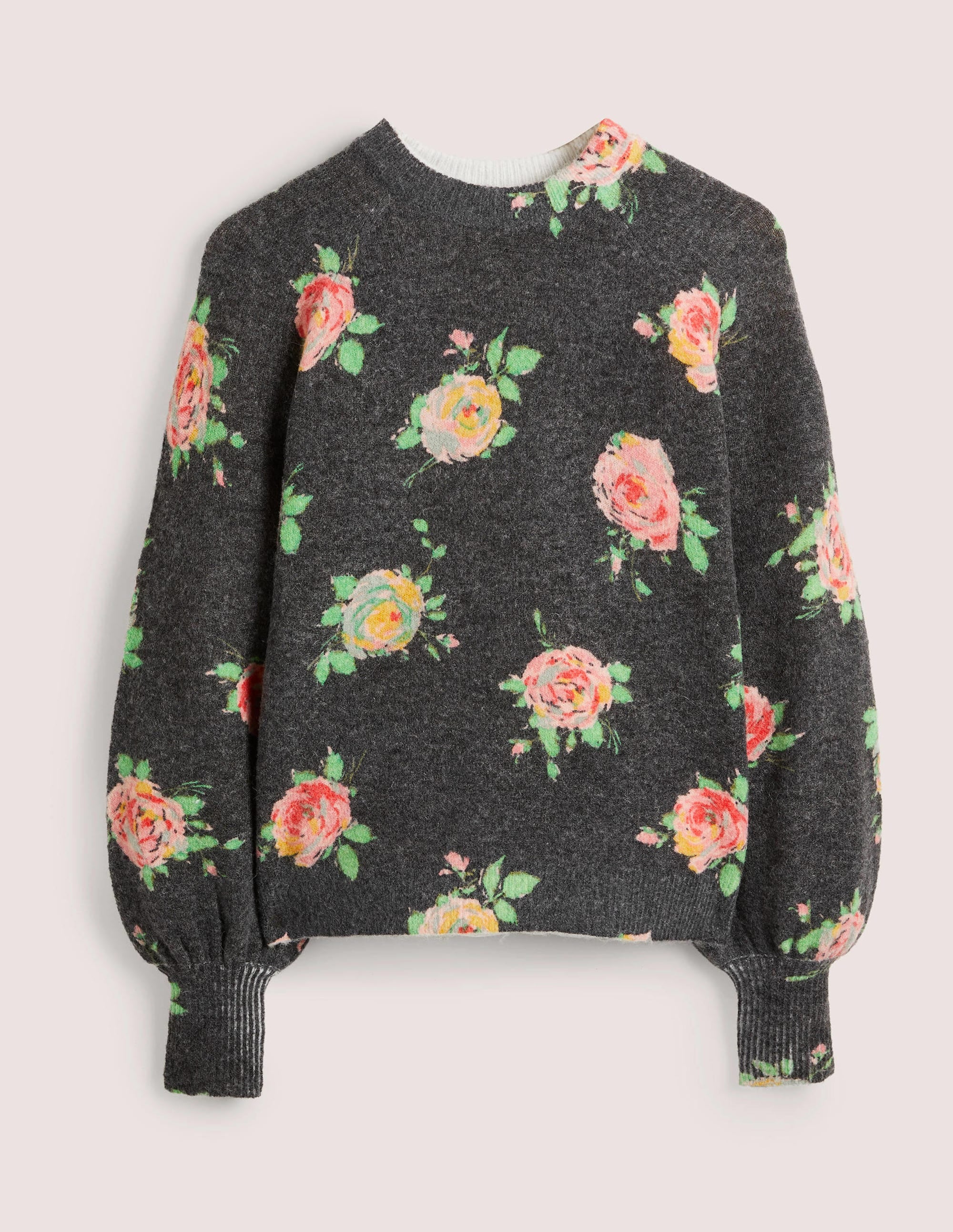  Blouson Sleeve Fluffy Sweater-Black, Painterly Rose、mySite、ashleygrahame