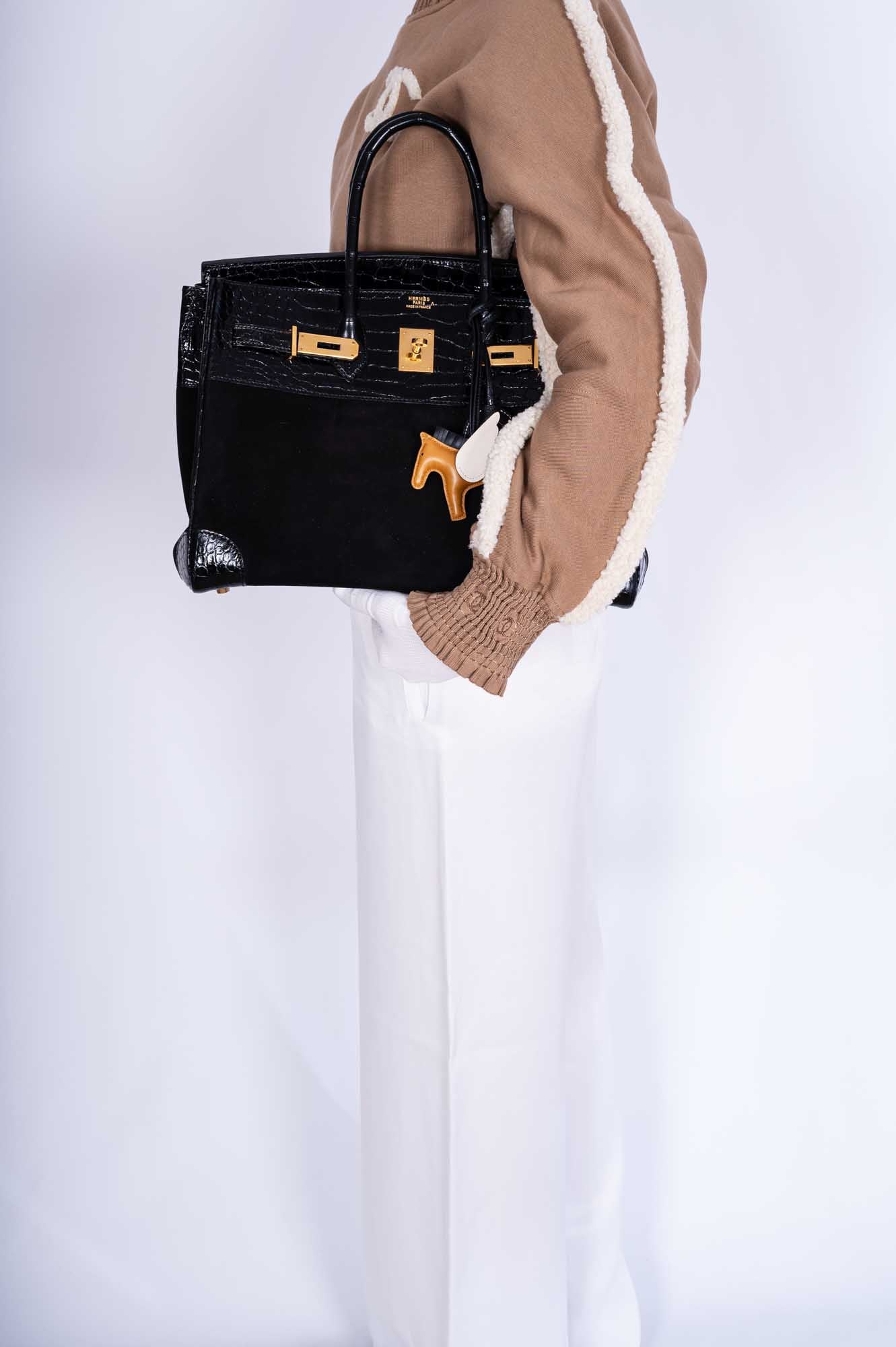 Hermès Birkin 35 Black Veau Doblis Suede & Black Porosus Crocodile Gold Hardware、mySite、garminoutage.com