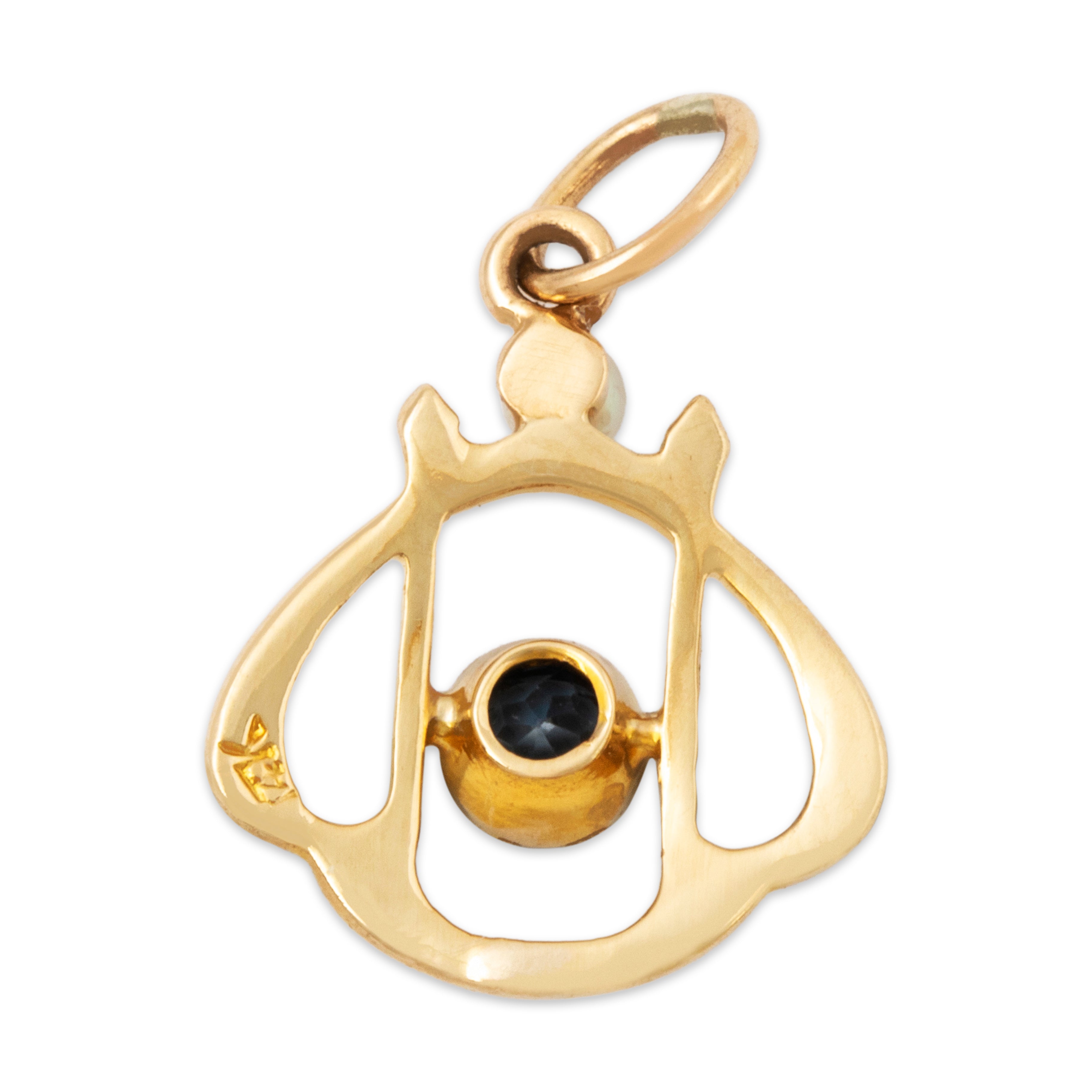 Antique Art Nouveau 14k Gold Blue Synthetic Sapphire Pearl Charm / Pendant、mySite、hinf8tx79