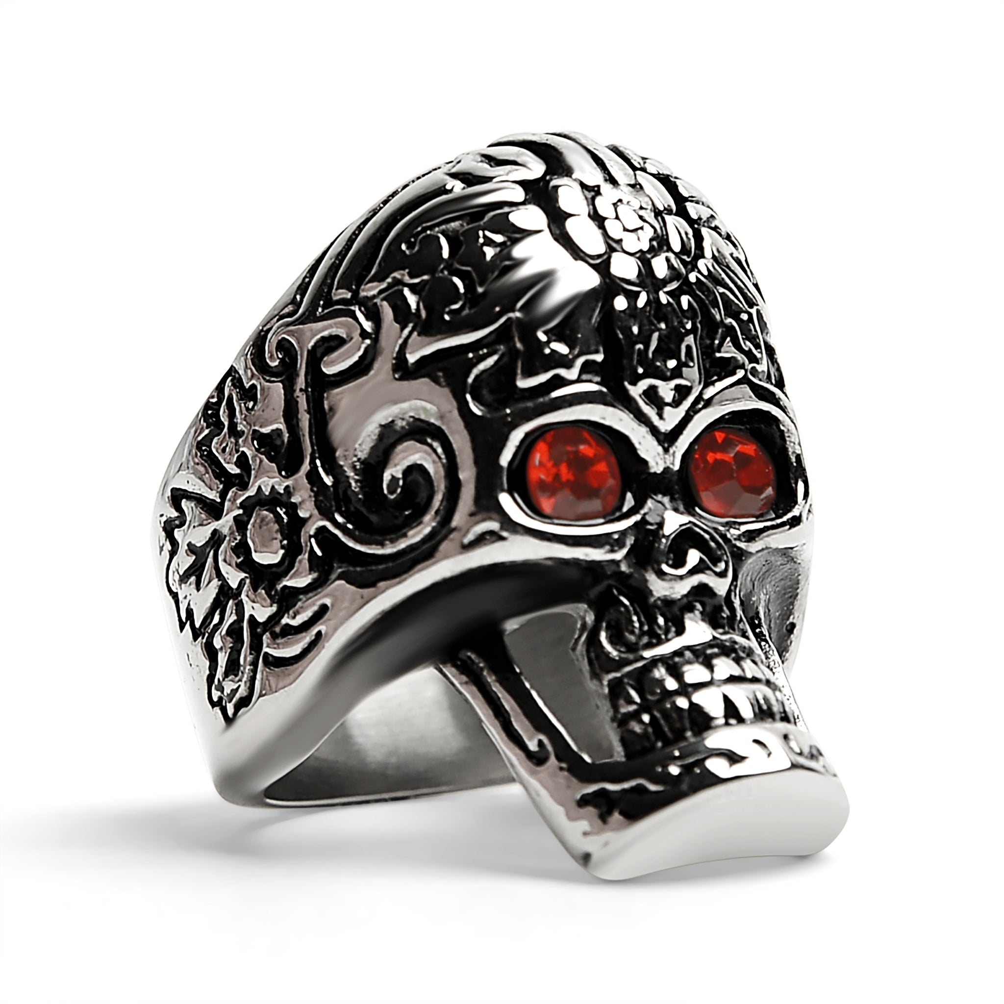 Large Red CZ Eyed Detailed Skull Stainless Steel Ring / SCR4005、mySite、dreamappss