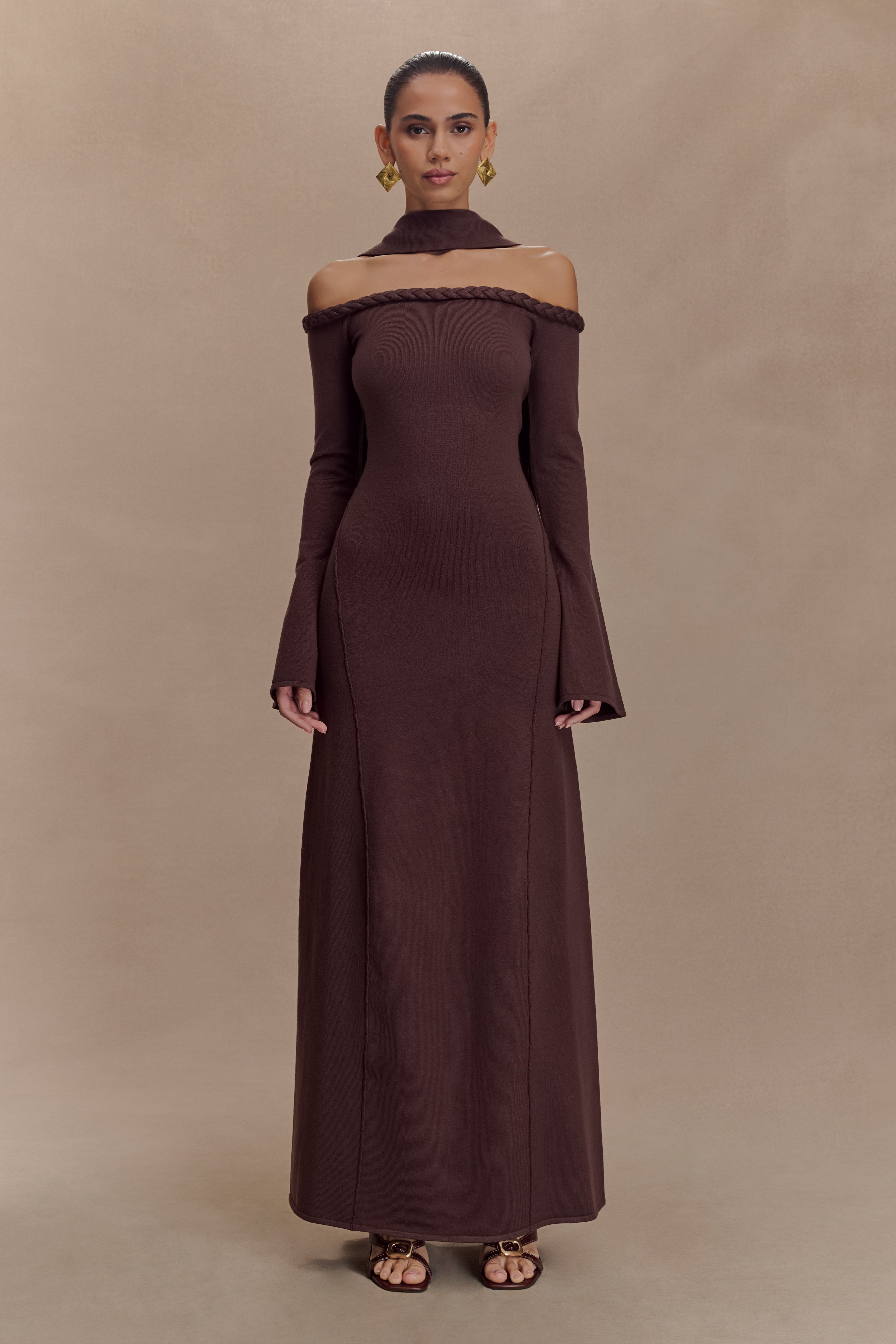 Heidi Strapless Knit Scarf Maxi Dress - Dark Chocolate、mySite、solidvoid