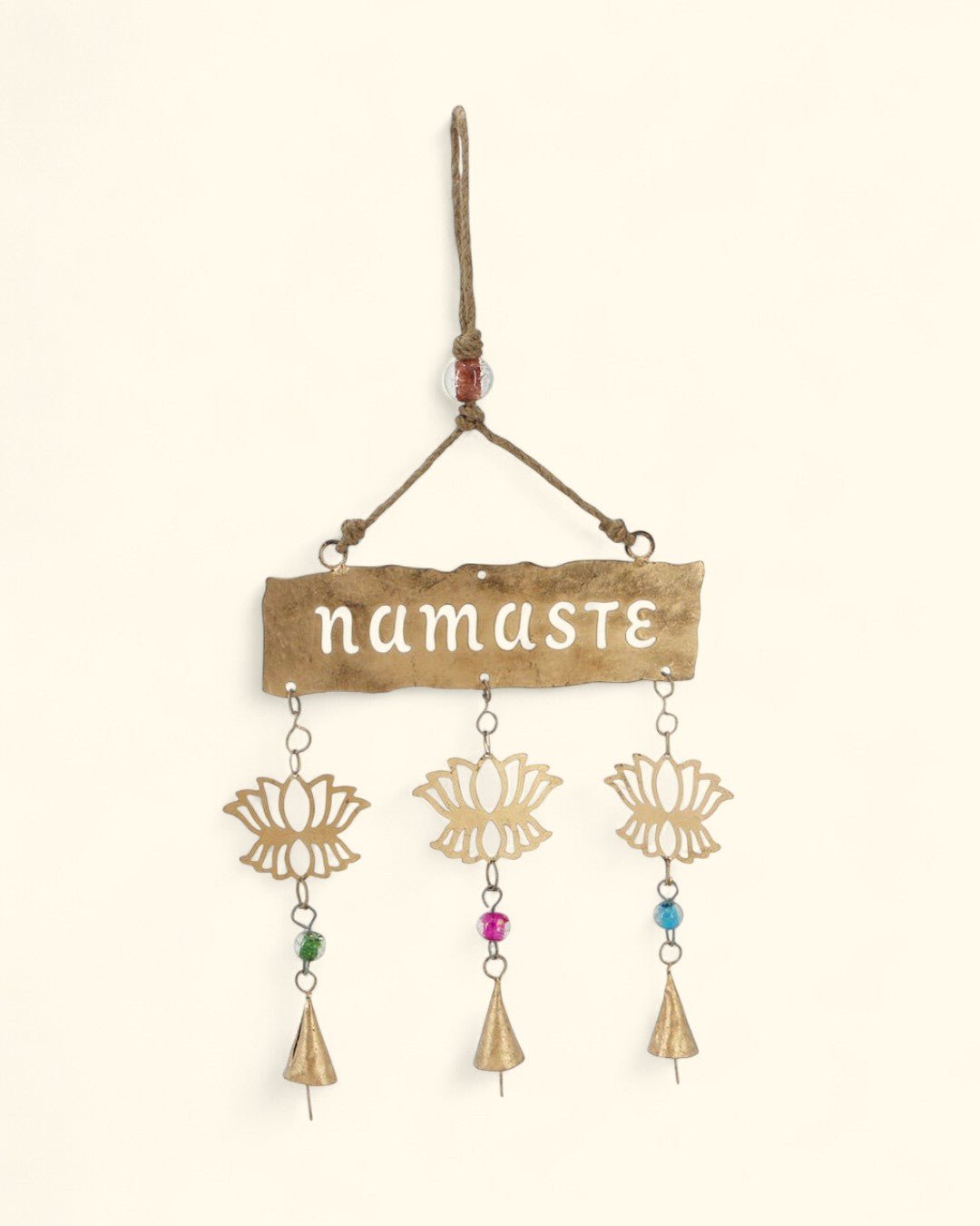 Fairtrade Triple Bell Namaste Lotus Wall Hanging、mySite、topwebapps