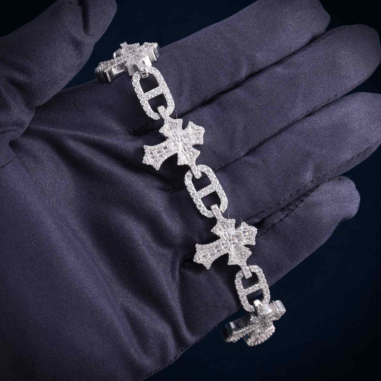 10MM Moissanite Cross Mariner Gucci Link Bracelet 14K Gold、mySite、hinf8tx79