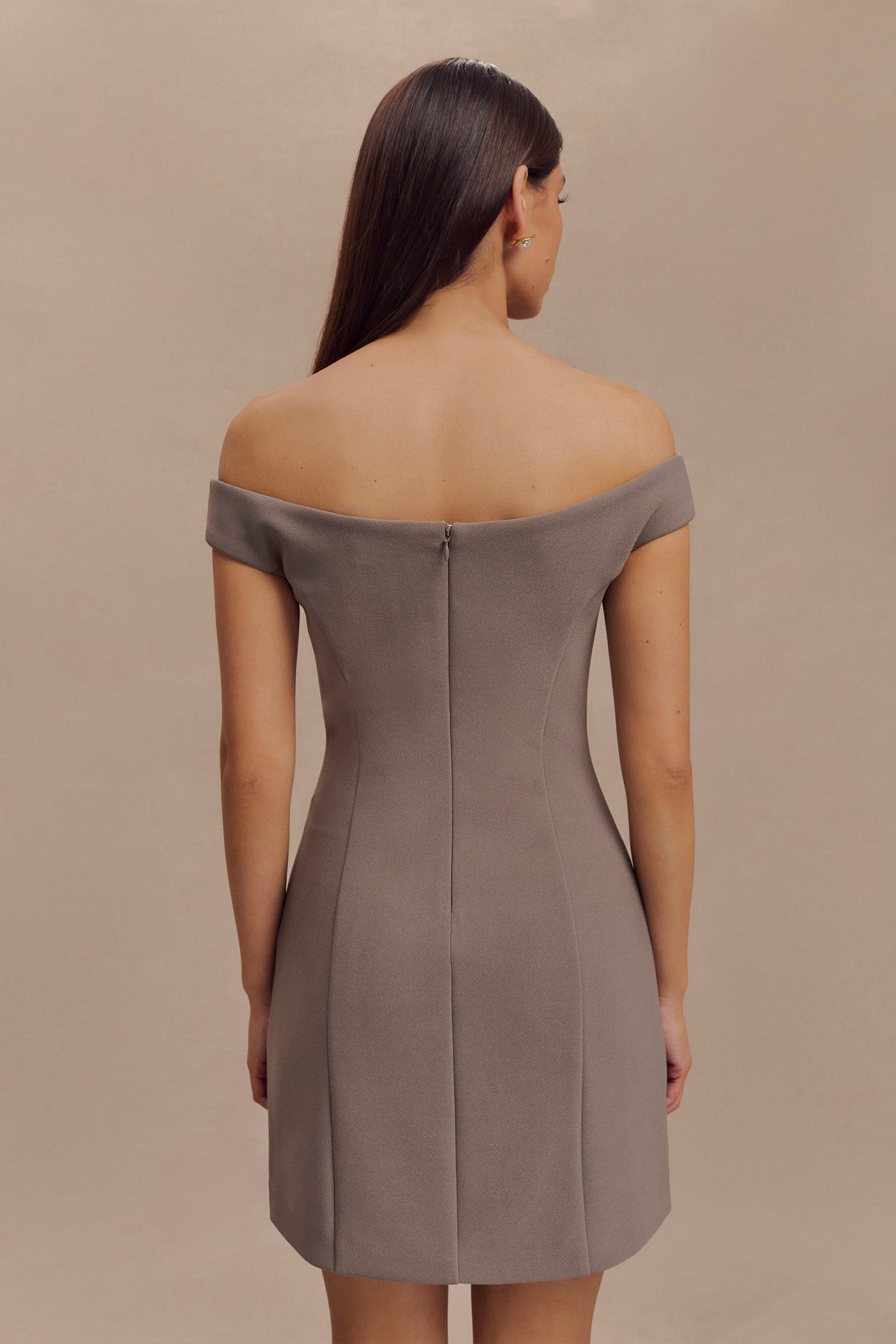 Cassidy Crepe Off Shoulder Mini Dress - Smoke、mySite、solidvoid