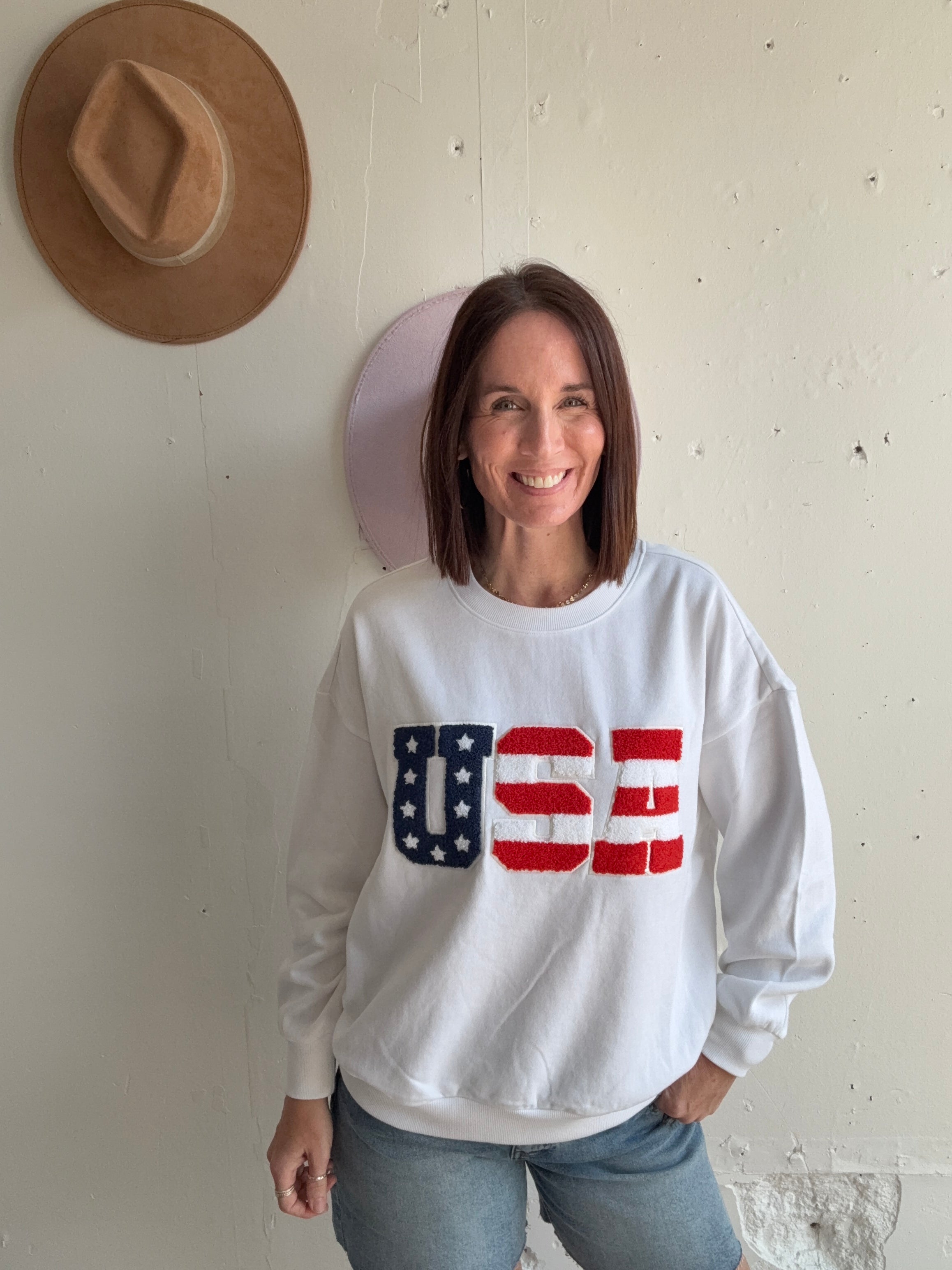 Z Supply Oversized USA White Sweatshirt、mySite、garagedoors4me