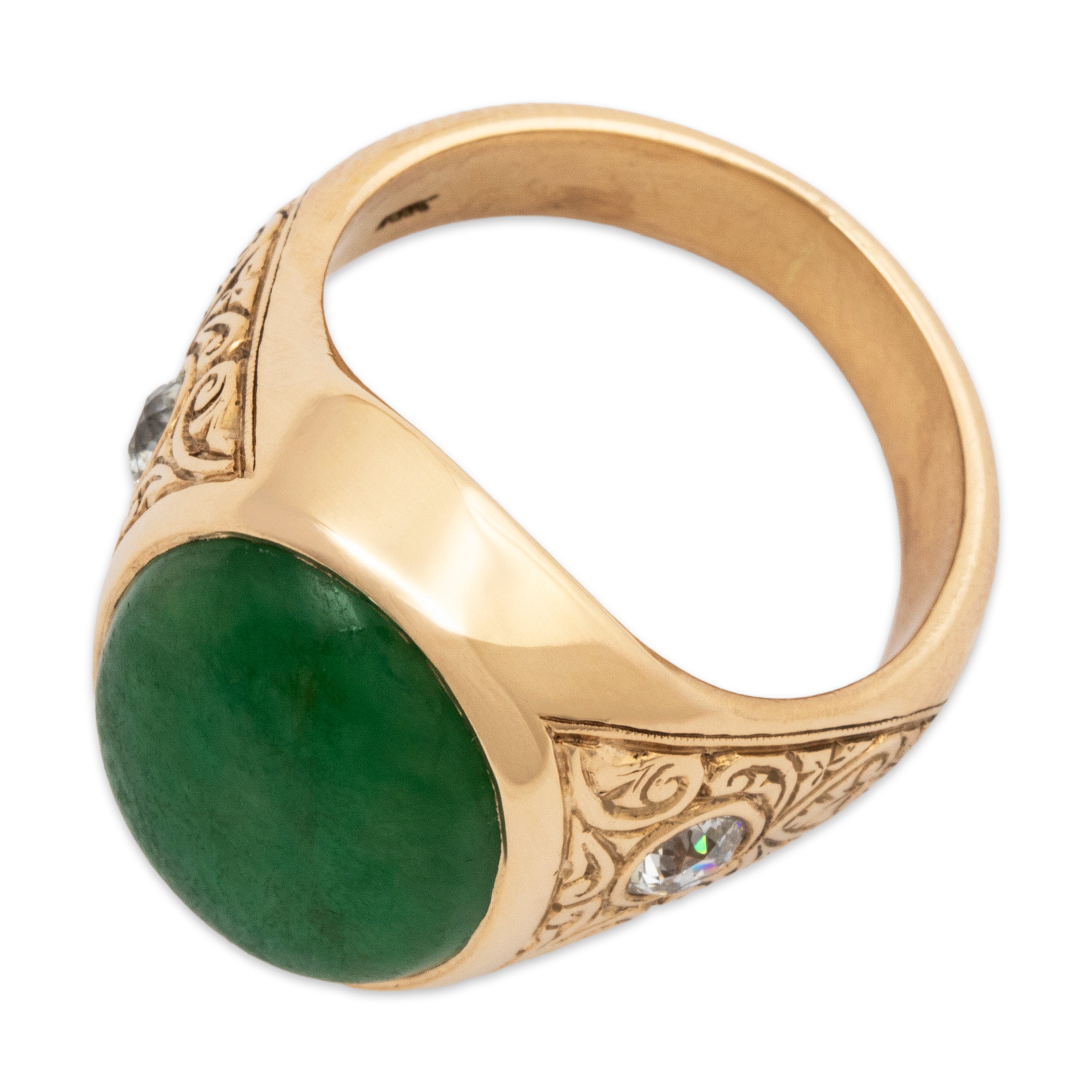 Antique Heavy 14k Rosy Yellow Gold 13ct Jade .5cttw Old European Diamond Ring、mySite、hinf8tx79