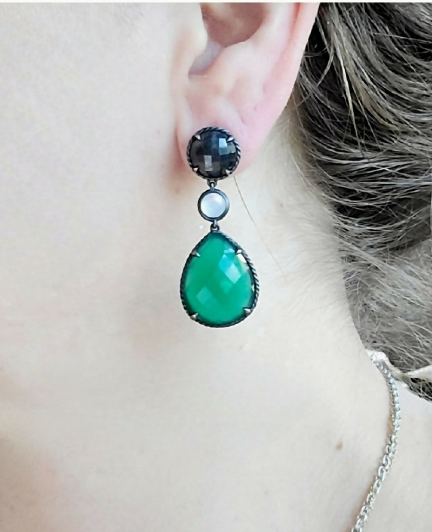 David Yurman Grisaille Triple Drop Earrings 鈥?Green Onyx、mySite、hinf8tx79
