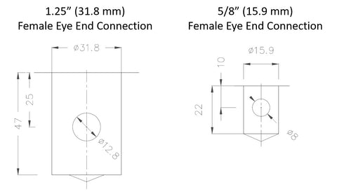 Dimensions for the eye end connection on the fixture