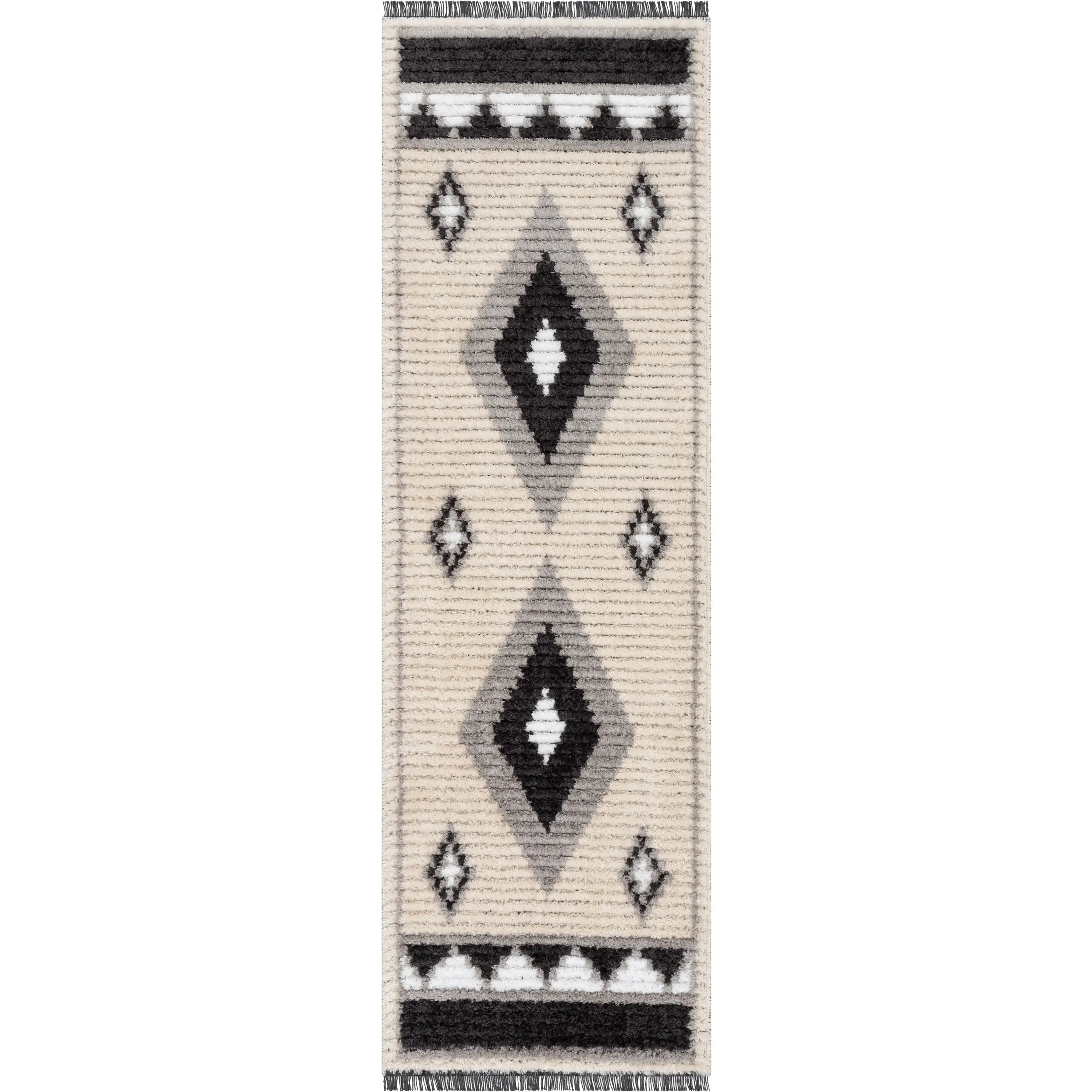 Una Moroccan Diamond Medallion Pattern Grey High-Low Textured Pile Rug、mySite、gigharbornorthrealestate