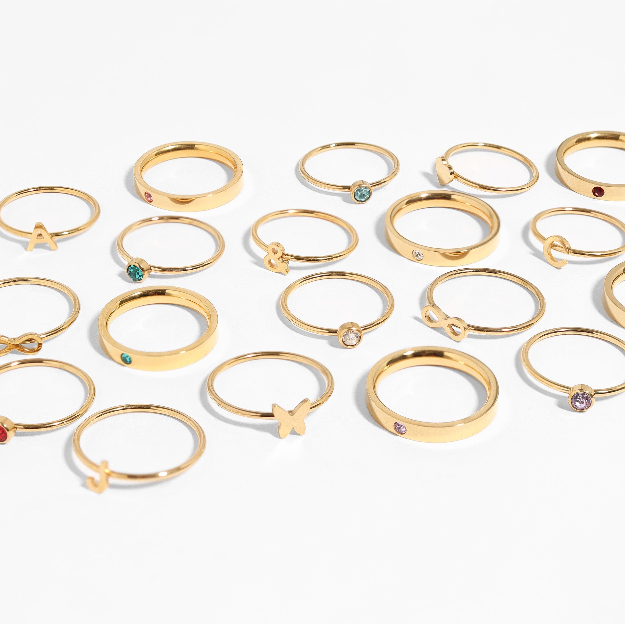 18K Gold PVD Stainless Steel Birthstone Engravable Stacking Ring / ZRJ1004、mySite、dreamappss