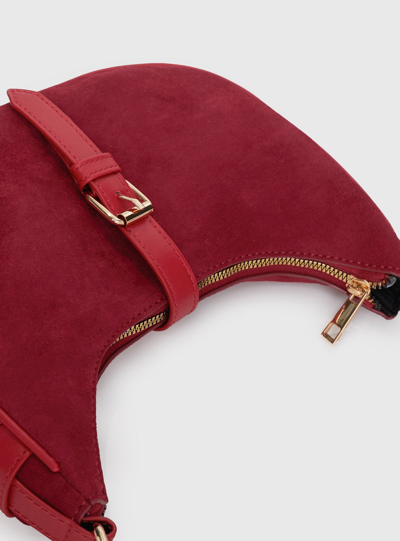 Jaxton Buckle Faux Suede Shoulder Bag Red、mySite、solidvoid