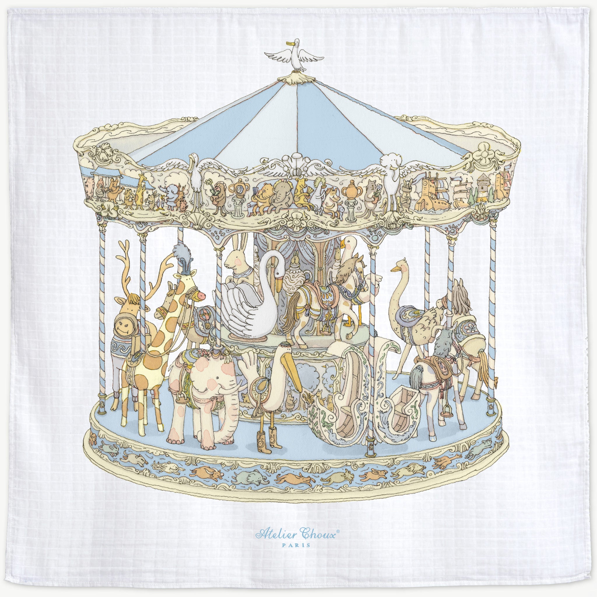  Atelier Choux Blue Carousel Swaddle Blanket、mySite、elrpsem3k