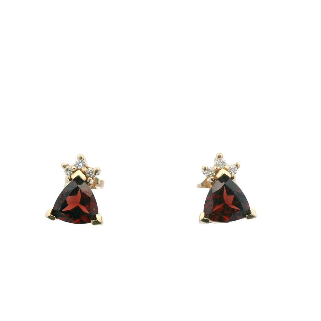  Estate 14K Yellow Gold 1.75ctw Trillion Garnet & Diamond Stud Earrings