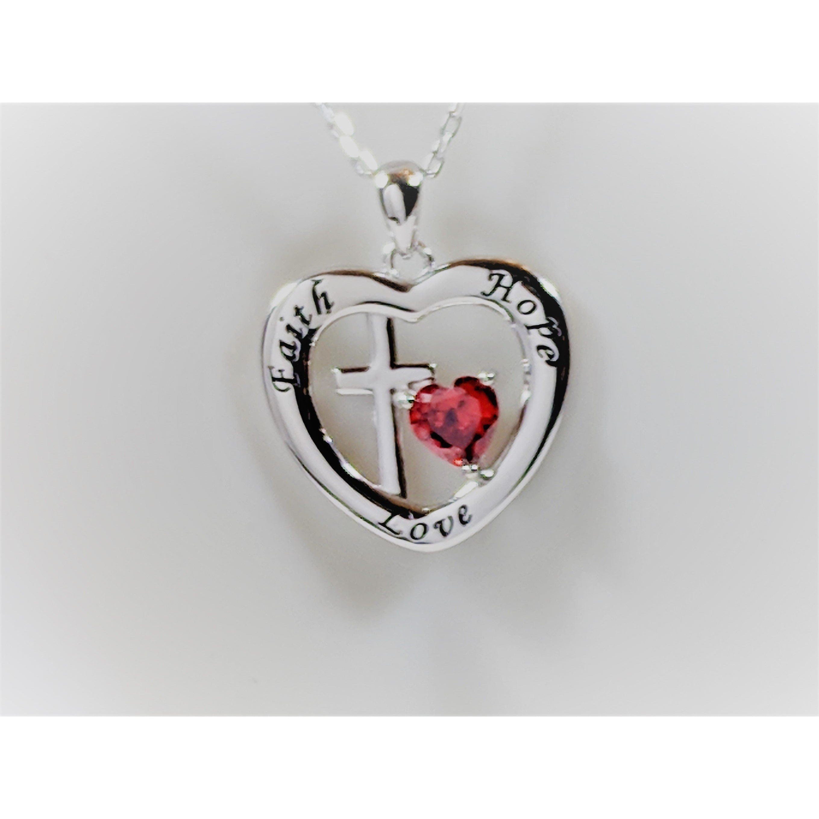 Faith, Hope and Love Sterling Silver Pendant with Red CZ Heart, Beautiful!、mySite、g9winljtr