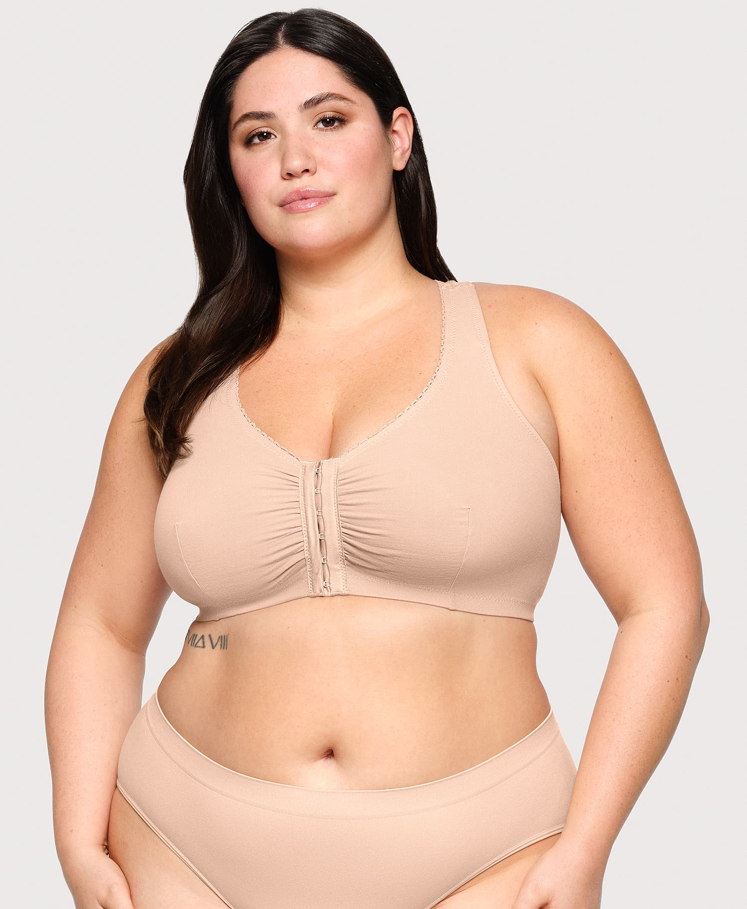  Front-Closure Cotton T-Back Comfort Bra Cafe、mySite、justintrudeaud