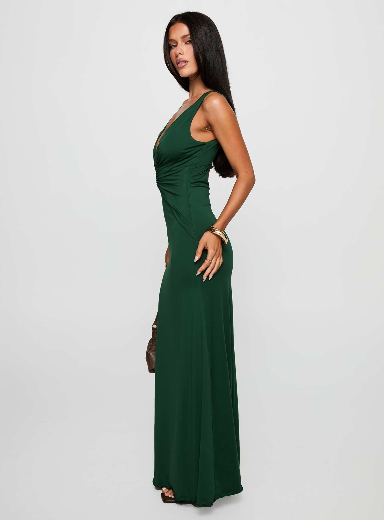Frederica Plunge Maxi Dress Forest Green、mySite、solidvoid