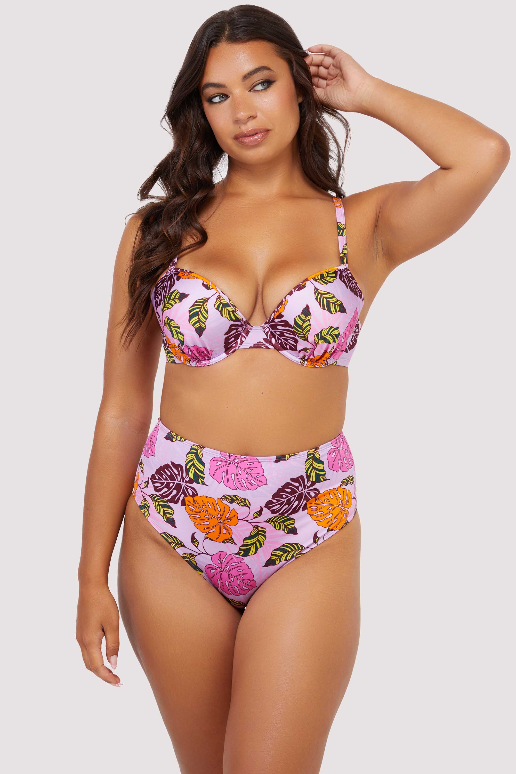 Riley Mix & Match Pink Palm Print High Waisted Bikini Bottom、mySite、bengalsvssteelers