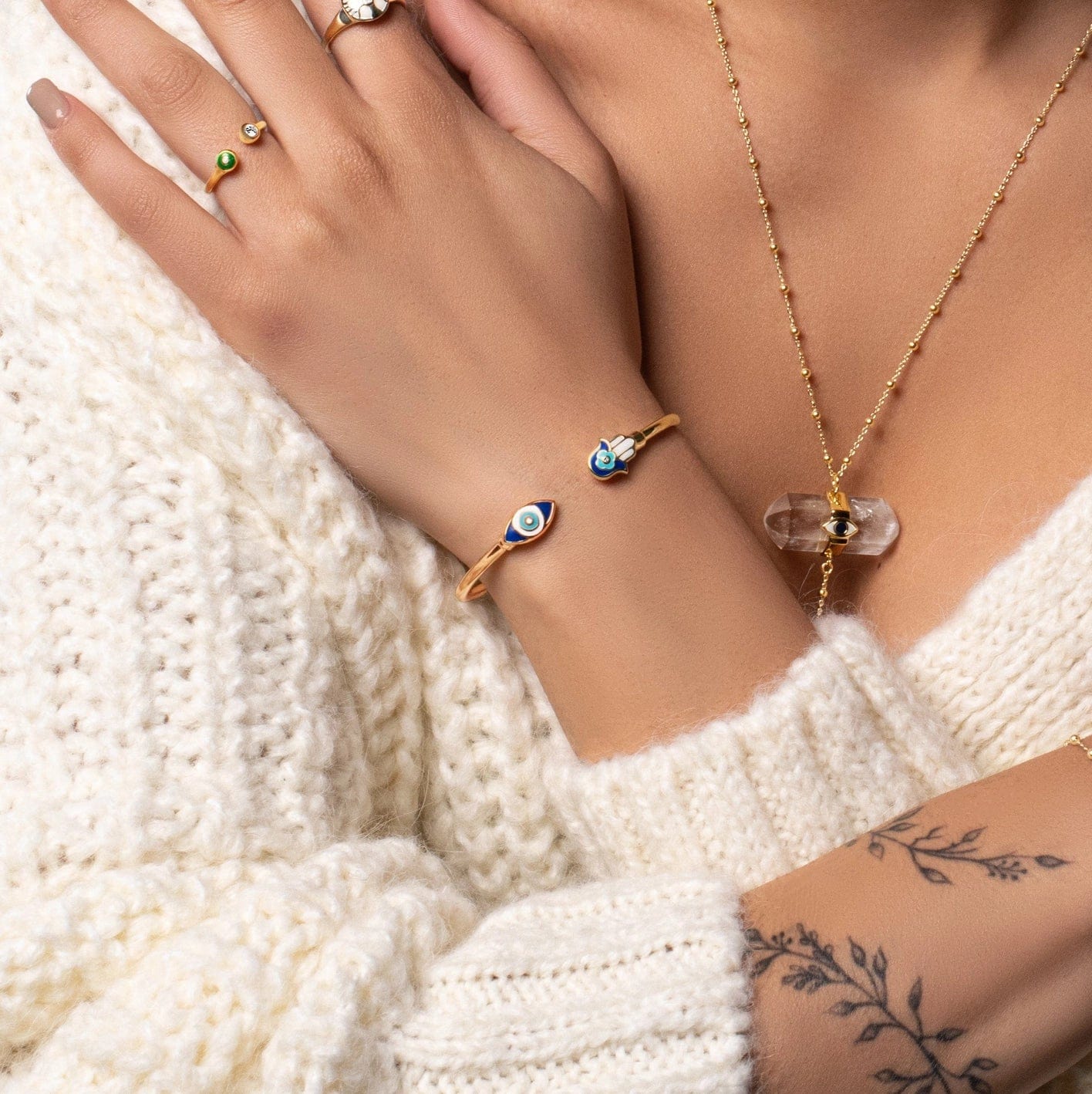 Positive Light Hamsa and Evil Eye Diamond Cuff、mySite、topwebapps