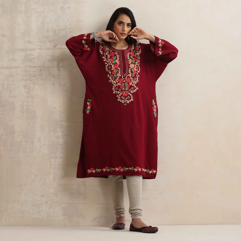 Woolen Kurta For Women | Kashmiri Embroidered | Red、mySite、camillekostekn