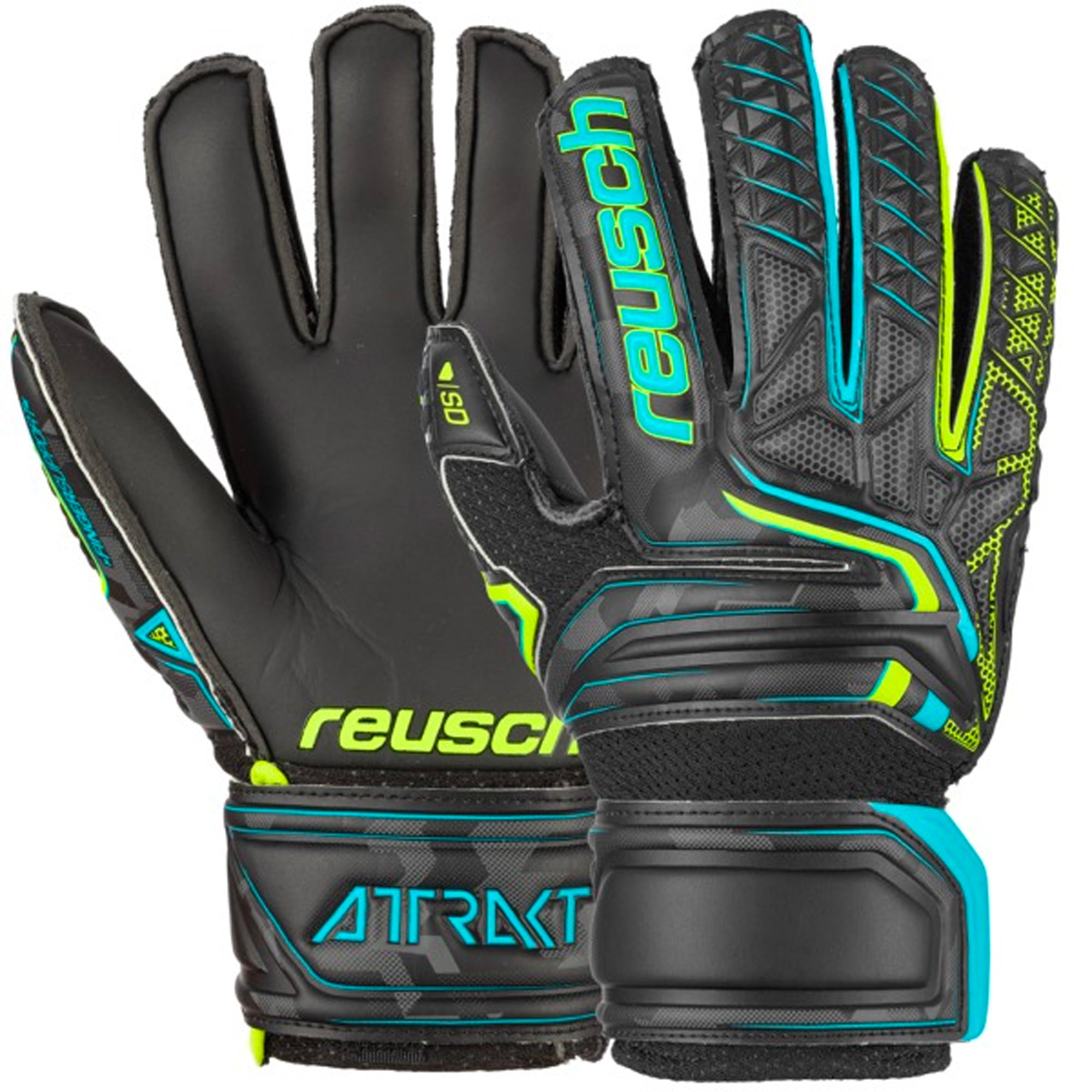 Reusch Kids Goalkeeper Attrakt SD Open Cuff Fingersave Goalkeeper Gloves Black/Lime、mySite、bottomscart