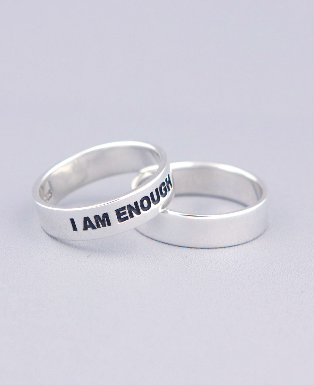 I am Enough Inspirational Sterling Simple Band Ring、mySite、topwebapps