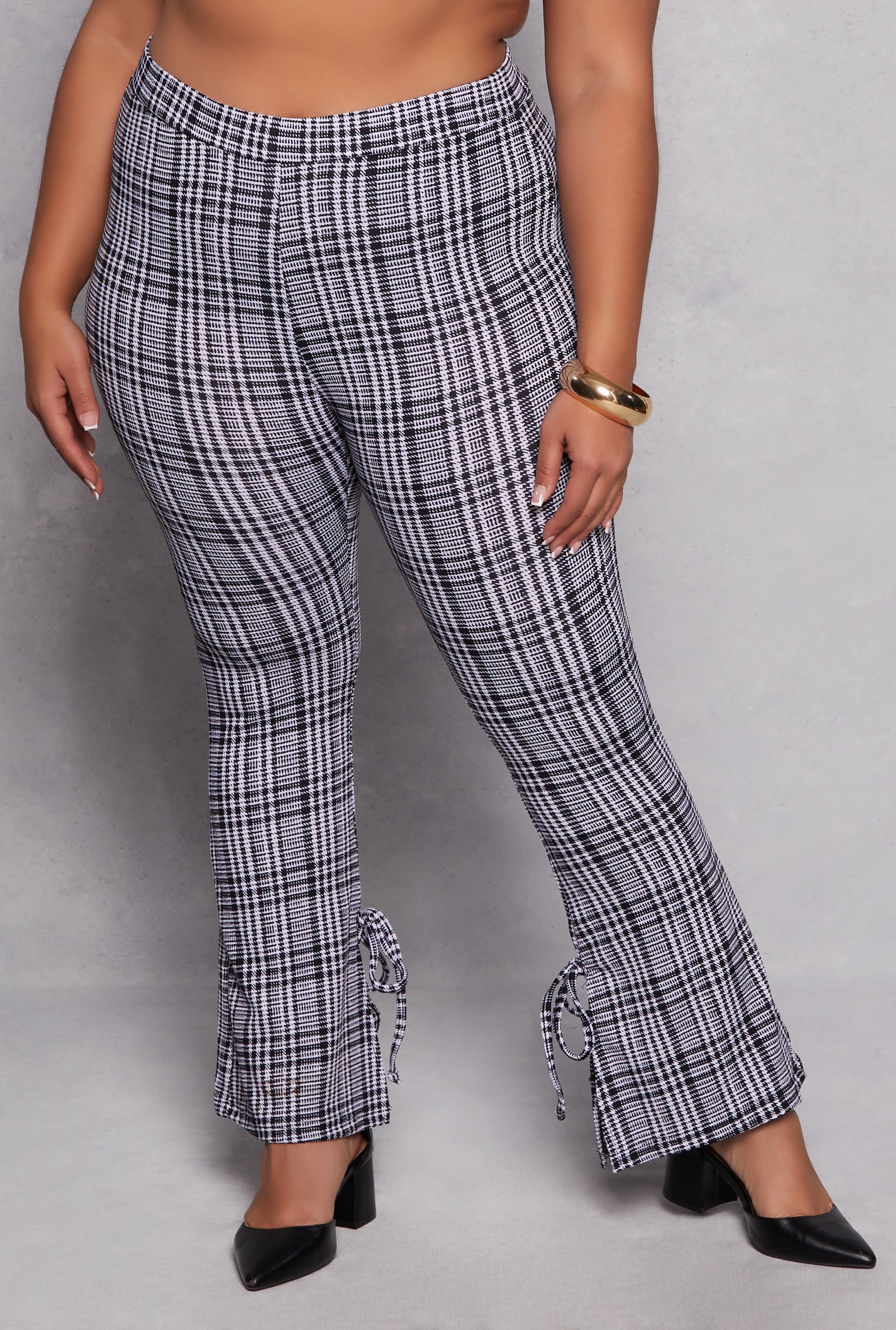 Plus Size Plaid Side Slit Flare Pants、mySite、camillekostekn