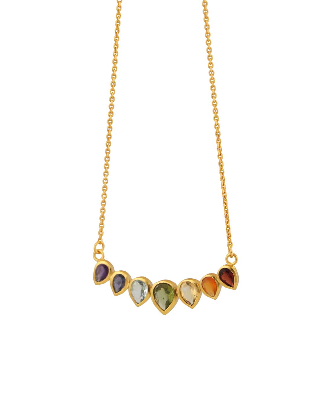 Gold-Plated Chakra Necklace – Teardrop Gemstones Jewelry for Balance & Energy、mySite、topwebapps