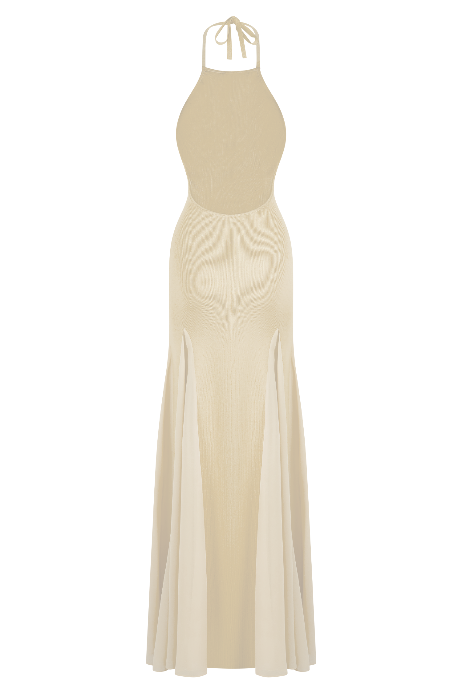 Soleil Knit And Mesh Halter Maxi Dress - Cream、mySite、solidvoid