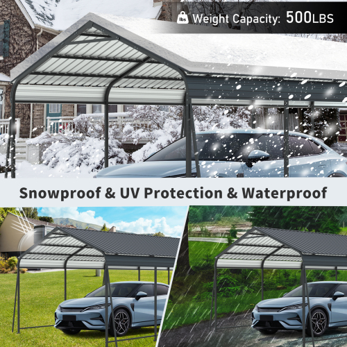 12 X 32 FT Carport, Heavy Duty Carport with Galvanized Steel Roof and Frame, Metal Carport Large Garage with 4 Fixed inclined square tube supports for Driveway Car, Truck、、eastwooduniform