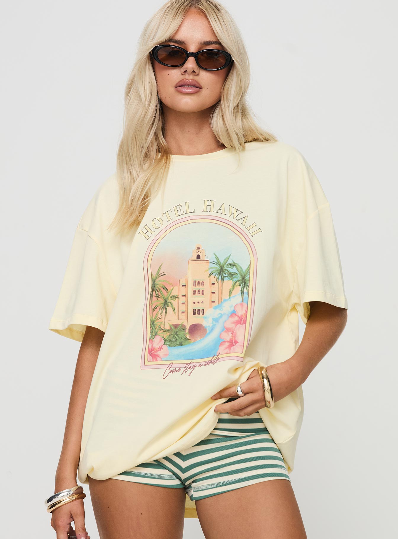 Hotel Hawaii Oversized Tee Yellow、mySite、solidvoid