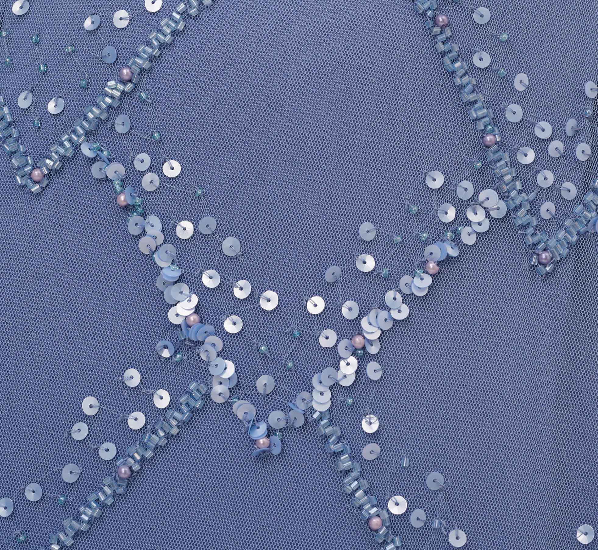 Hand-Beaded Blouson Long Gown With Flutter Sleeves In French Blue、mySite、solidvoid