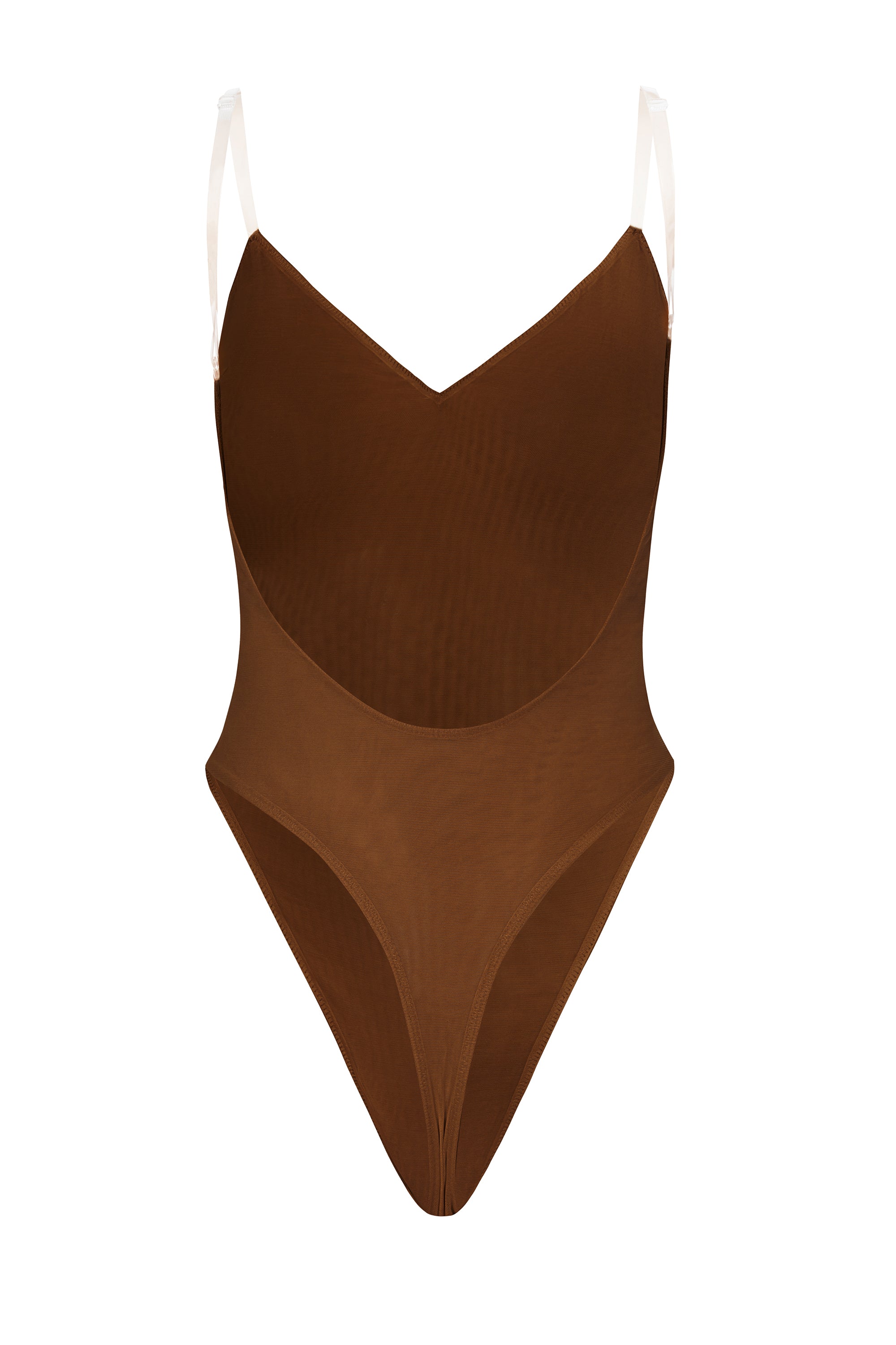 Soft Mesh V-Neck Bodysuit in Chestnut、mySite、solidvoid