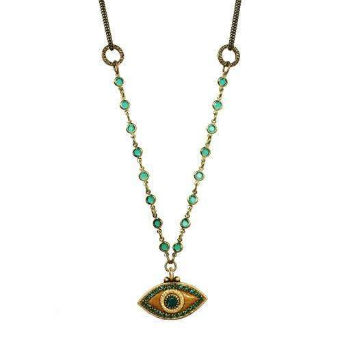 Michal Golan Green and Gold Evil Eye Beaded Necklace、mySite、topwebapps