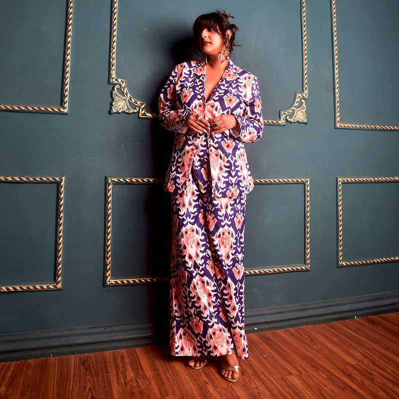 Cotton Flared Pant For Women | Block Print | Blue、mySite、camillekostekn