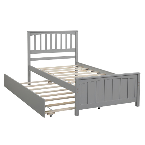 Twin size Platform Bed with Trundle, White、、casual