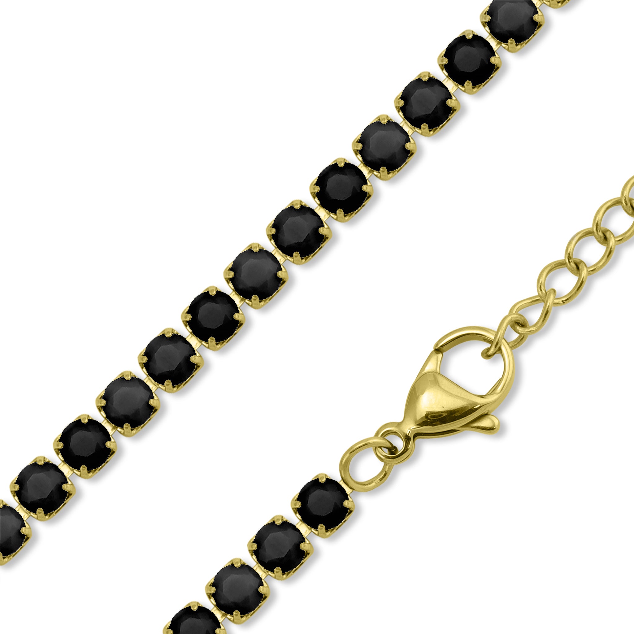 18K Gold PVD Stainless Steel Jet Rhinestone Tennis Chain Necklace With 2 Extension / TNN0004、mySite、dreamappss