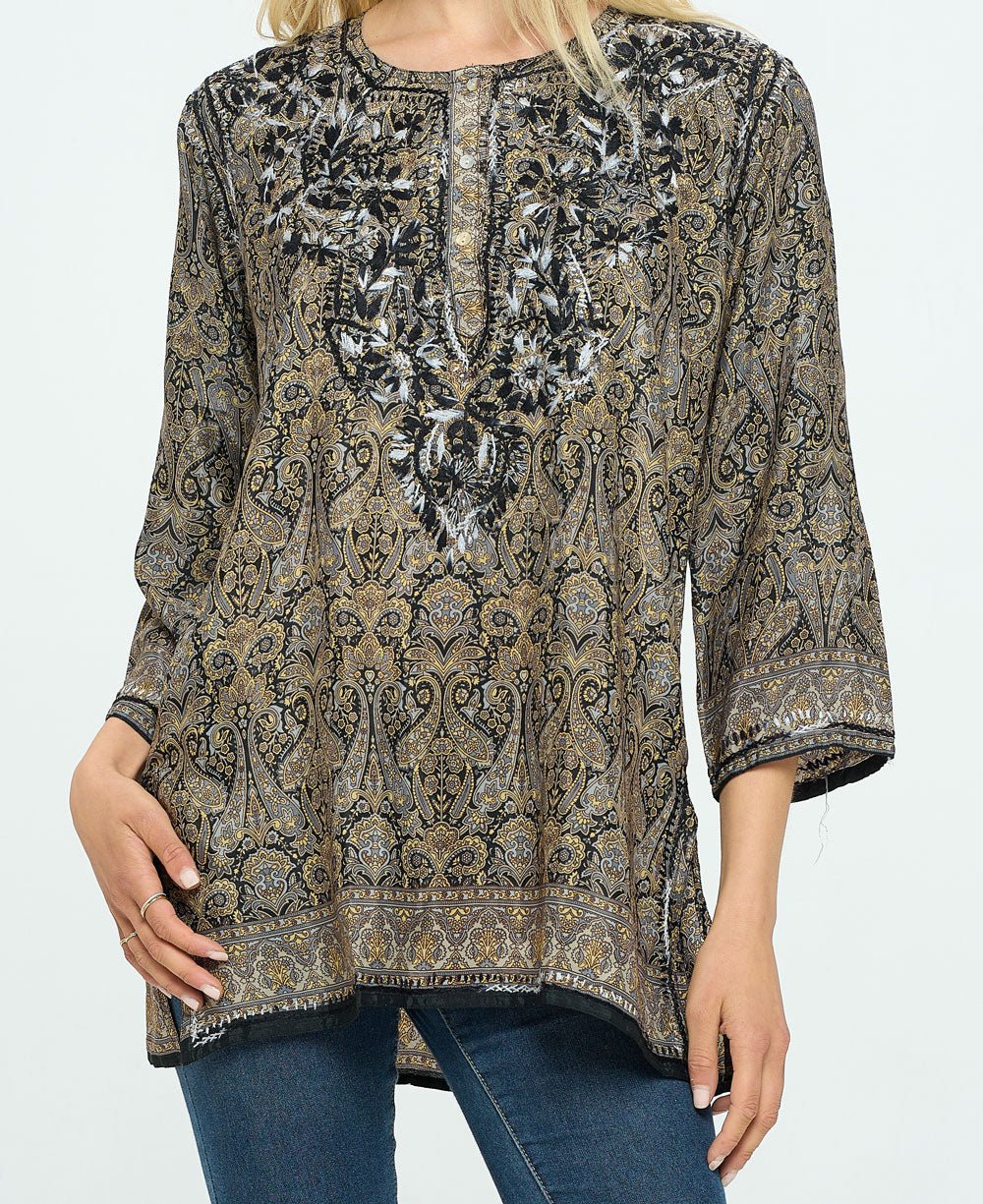Black and Beige Tunic With Hand Embroidery、mySite、topwebapps