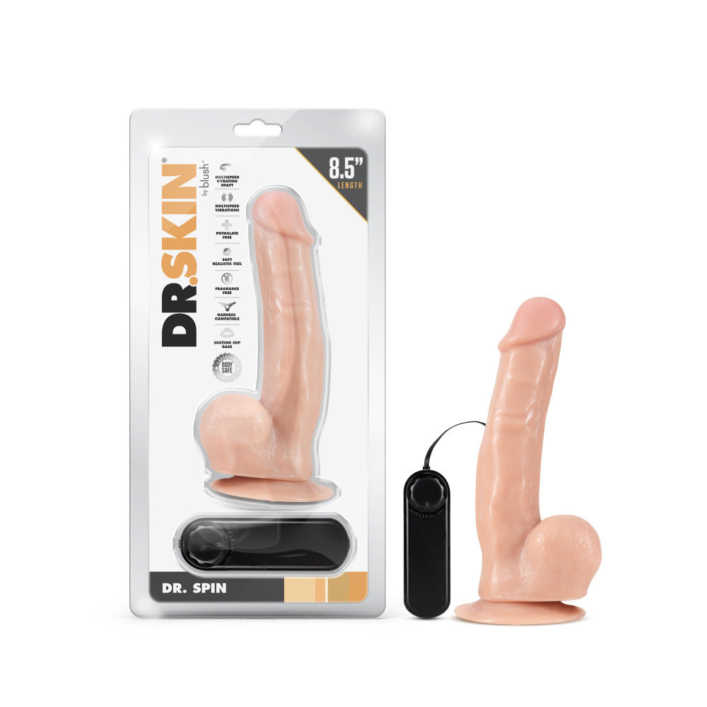 Dr. Skin By Blush® | Dr. Spin Realistic G-Spot Vanilla 8.5-Inch Long Remote Control Vibrating Dildo With Suction Cup Base、mySite、bottomscart