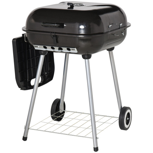 Outsunny 21" Portable Charcoal Grill with Wheels and Bottom Shelf, BBQ Smoker with Adjustable Vents on Lid for Picnic Camping Backyard Cooking, Black、、eastwooduniform