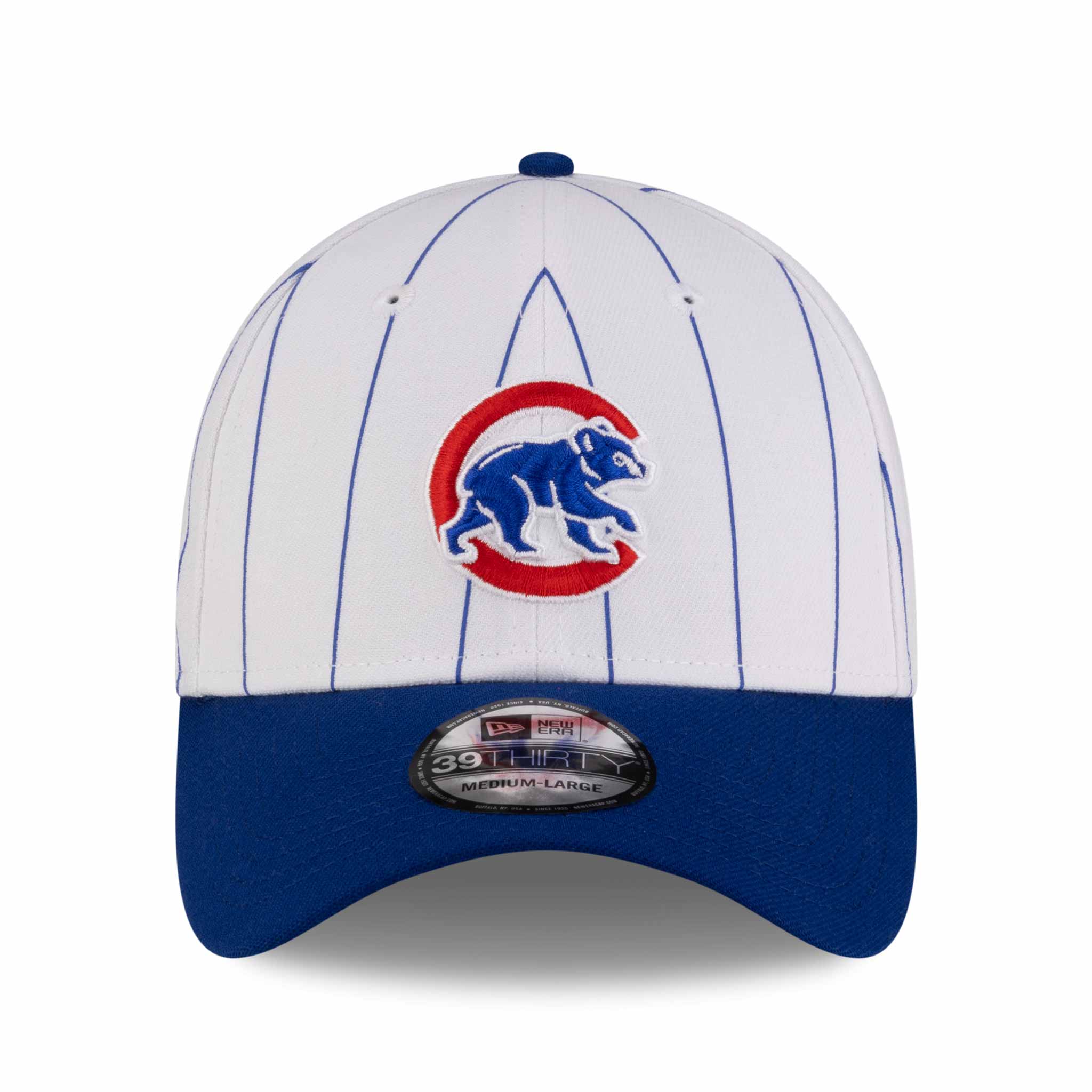 Chicago Cubs New Era 39THIRTY White Pinstripe Walking Bear Stretch Fit Cap、mySite、vikingsvslions