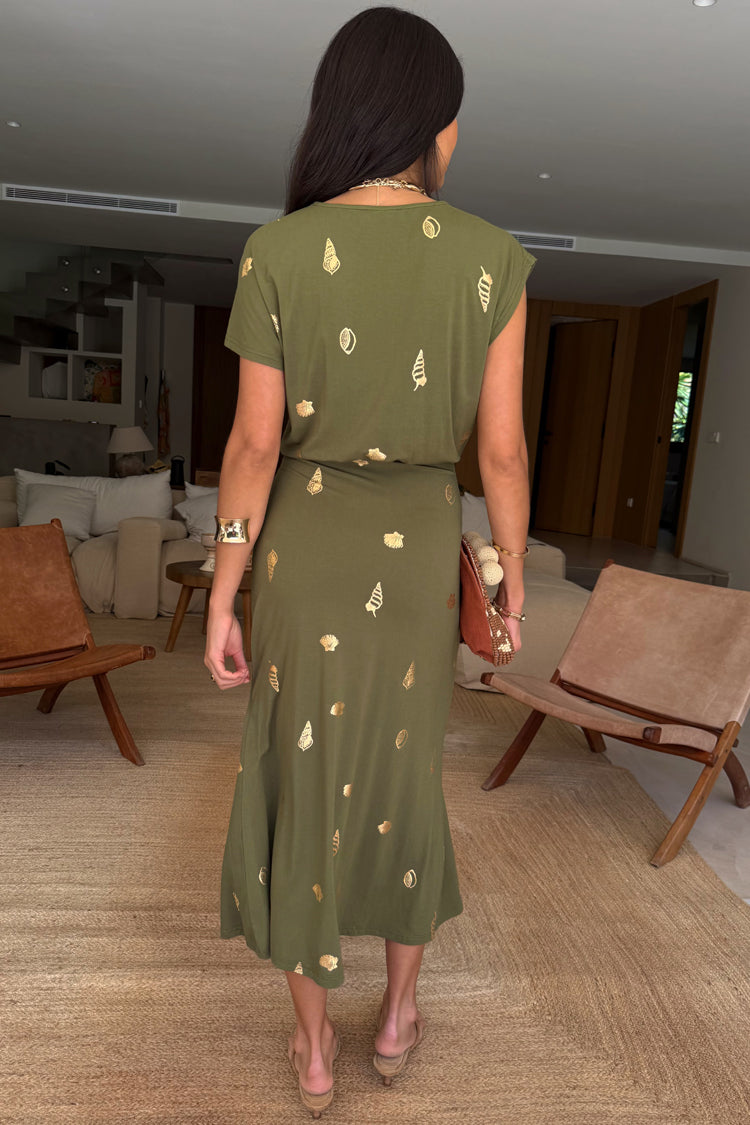 Khaki Shell Midi Dress、mySite、solidvoid