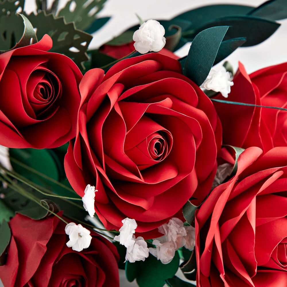 Handcrafted Paper Flowers: Red Roses (6 Stems) with Happy Valentine's Day Pop-Up Card、mySite、solidvoid