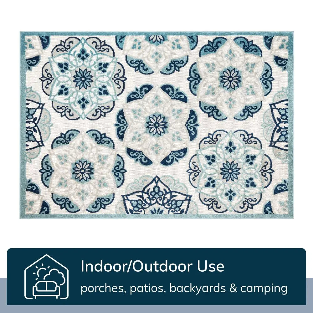 Cabo Bold Floral Blue Indoor/Outdoor High-Low Rug、mySite、gigharbornorthrealestate