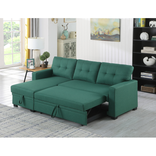 Upholstered Pull out Sectional Sofa with Chaise、、casual
