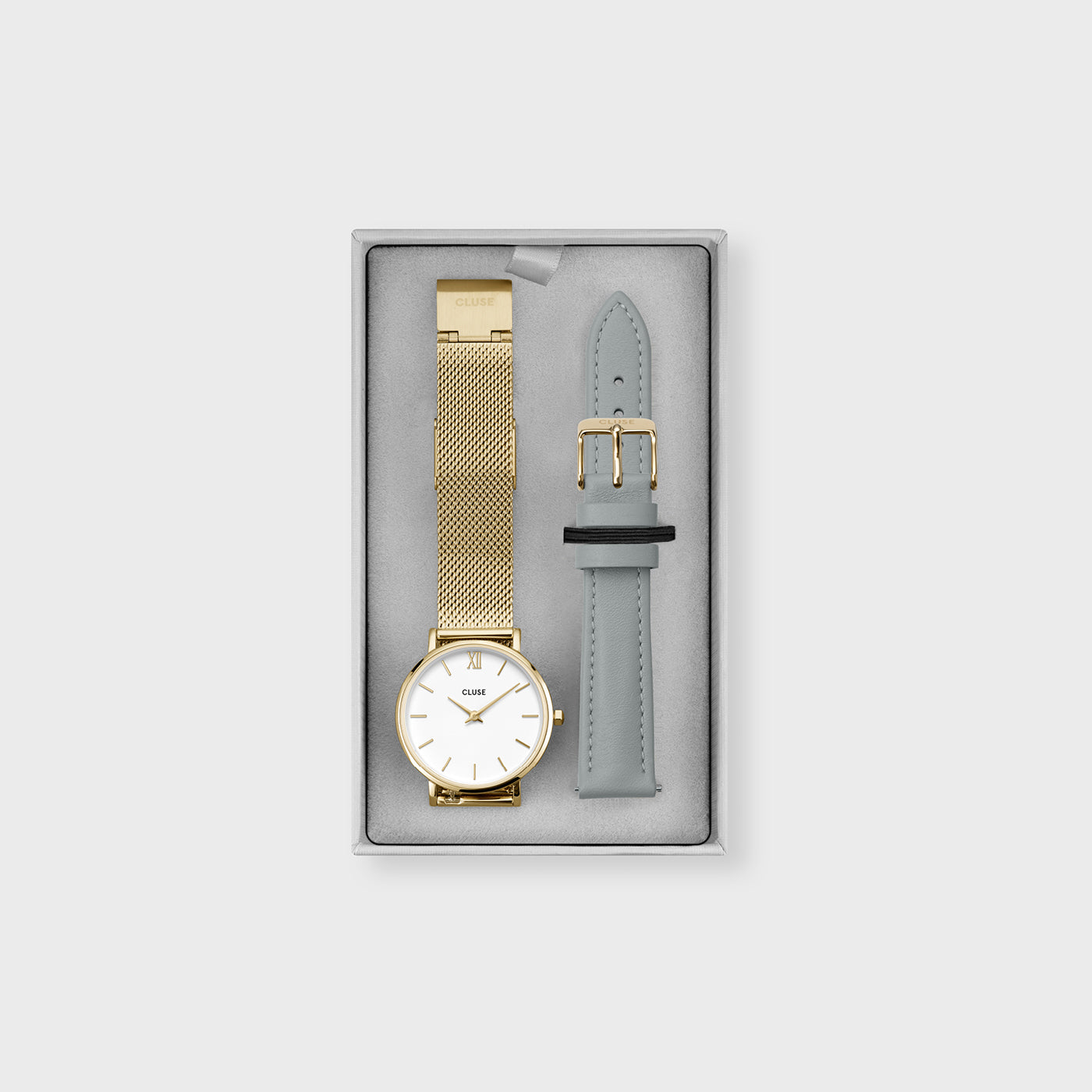 Gift Box Minuit Watch Mesh, Gold Colour & Grey Leather Strap、mySite、botmansion