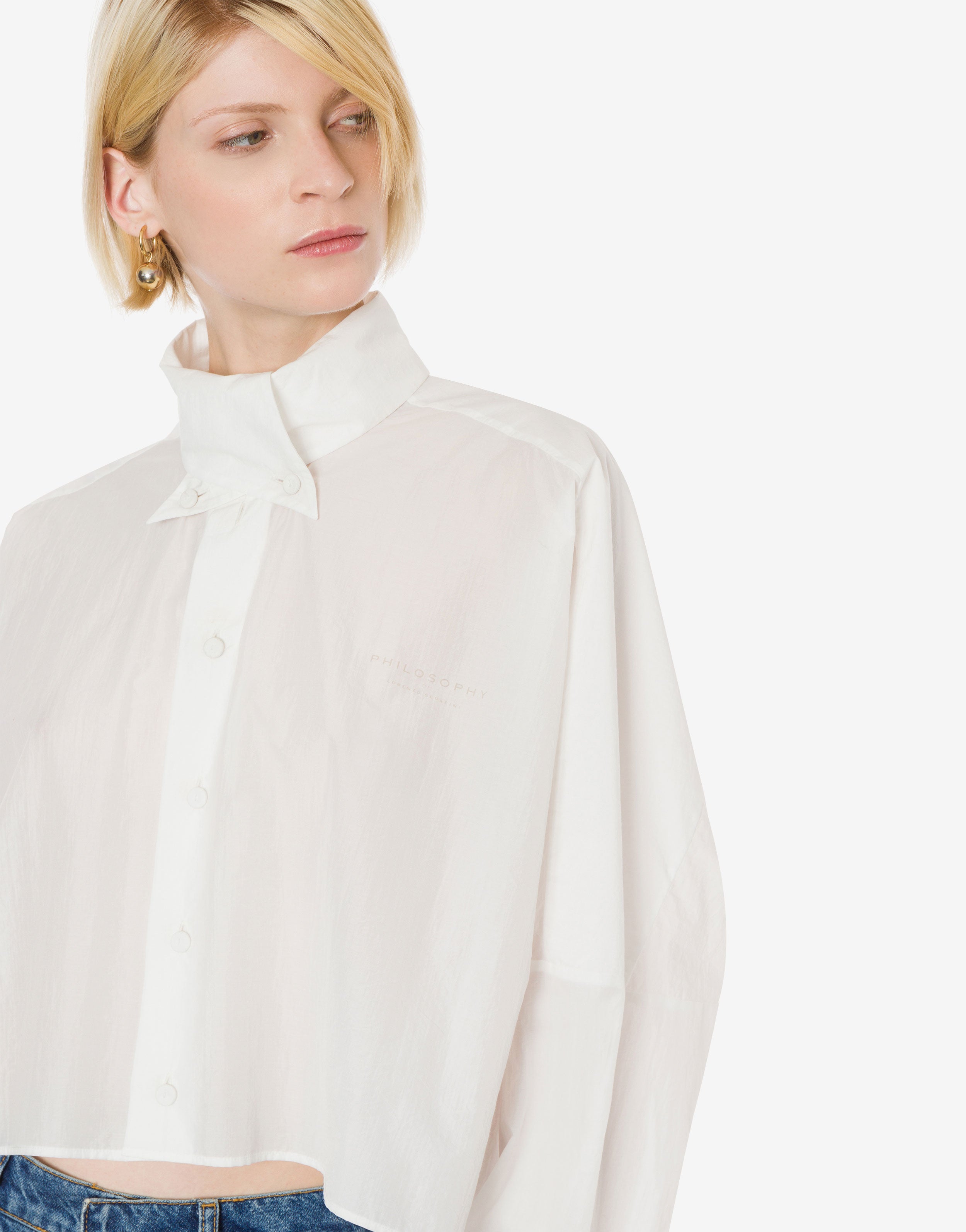 Camicia cropped in cotone tecnico、mySite、aoinhome